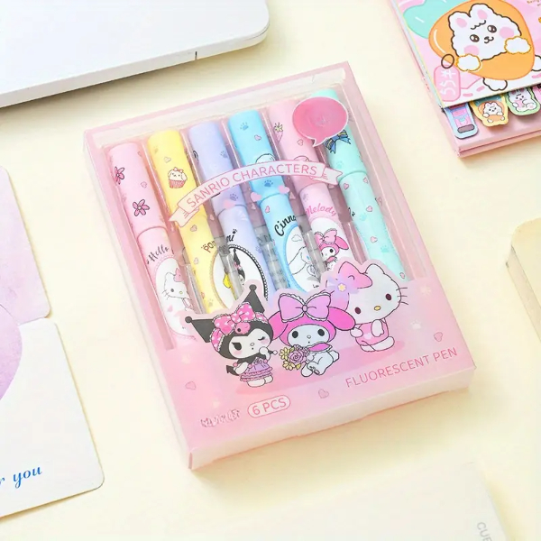 6'lı Fosforlu Kalem Seti - Sanrio Karakterleri