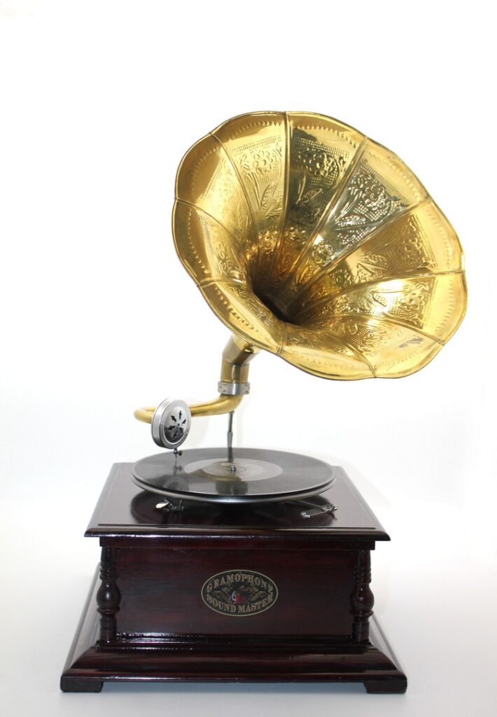 Ahşap Kare Gramofon Taş Plak Çalar