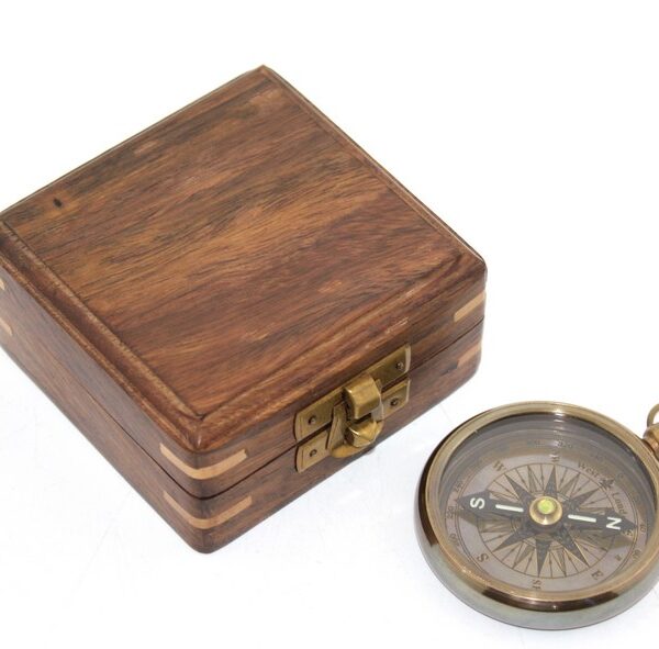 Ahşap Kutulu Pirinç Pusula Model 1