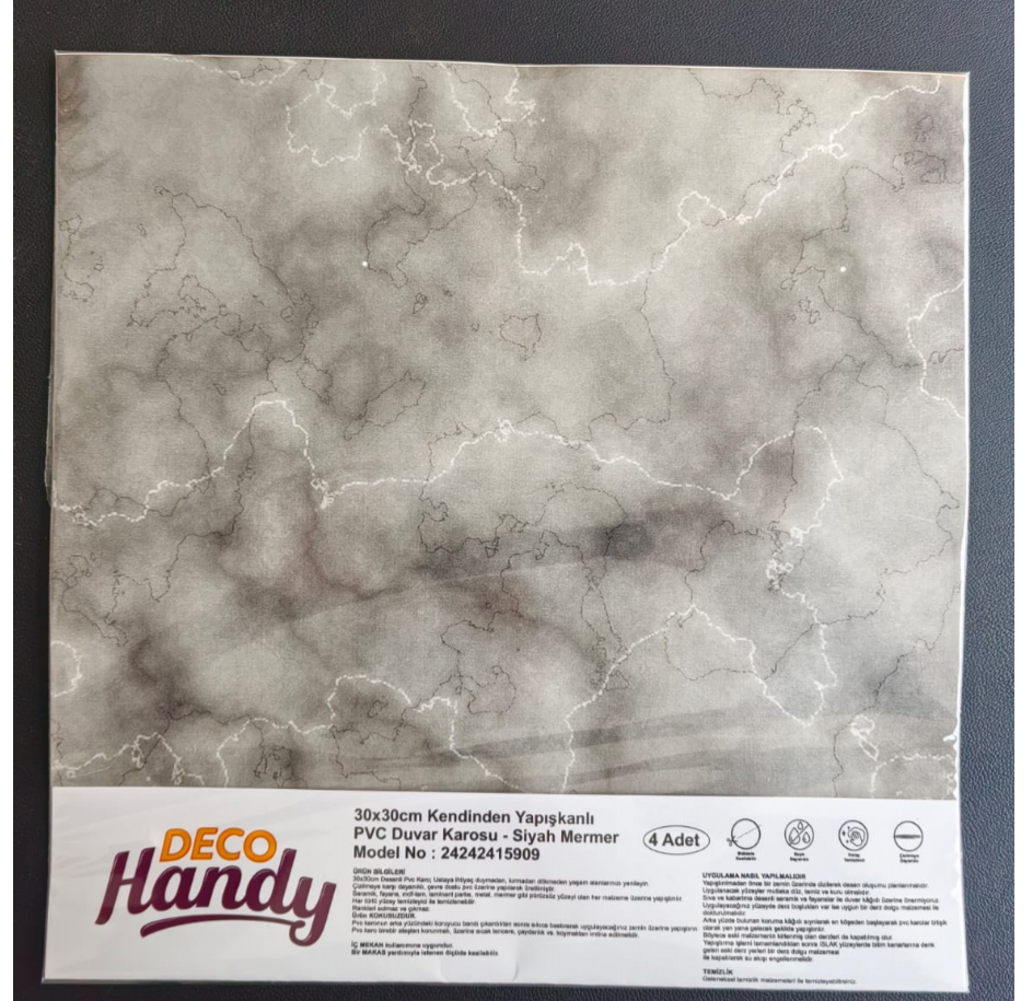 DecoHandy  Pvc Duvar Karosu 30x30cm 4'lü Paket - Mermer Desenli Siyah 0