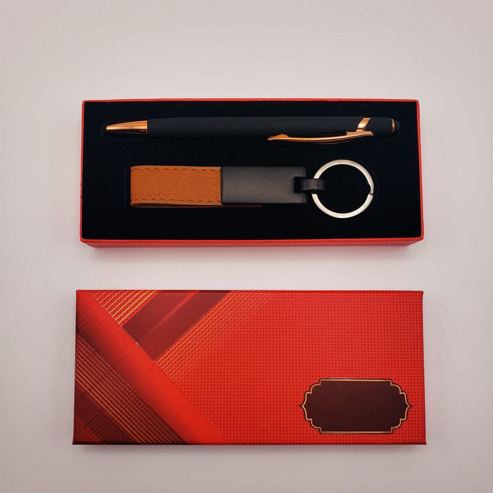 Deri Metal Anahtarlık ve Rubber Kalem Hediye Seti
