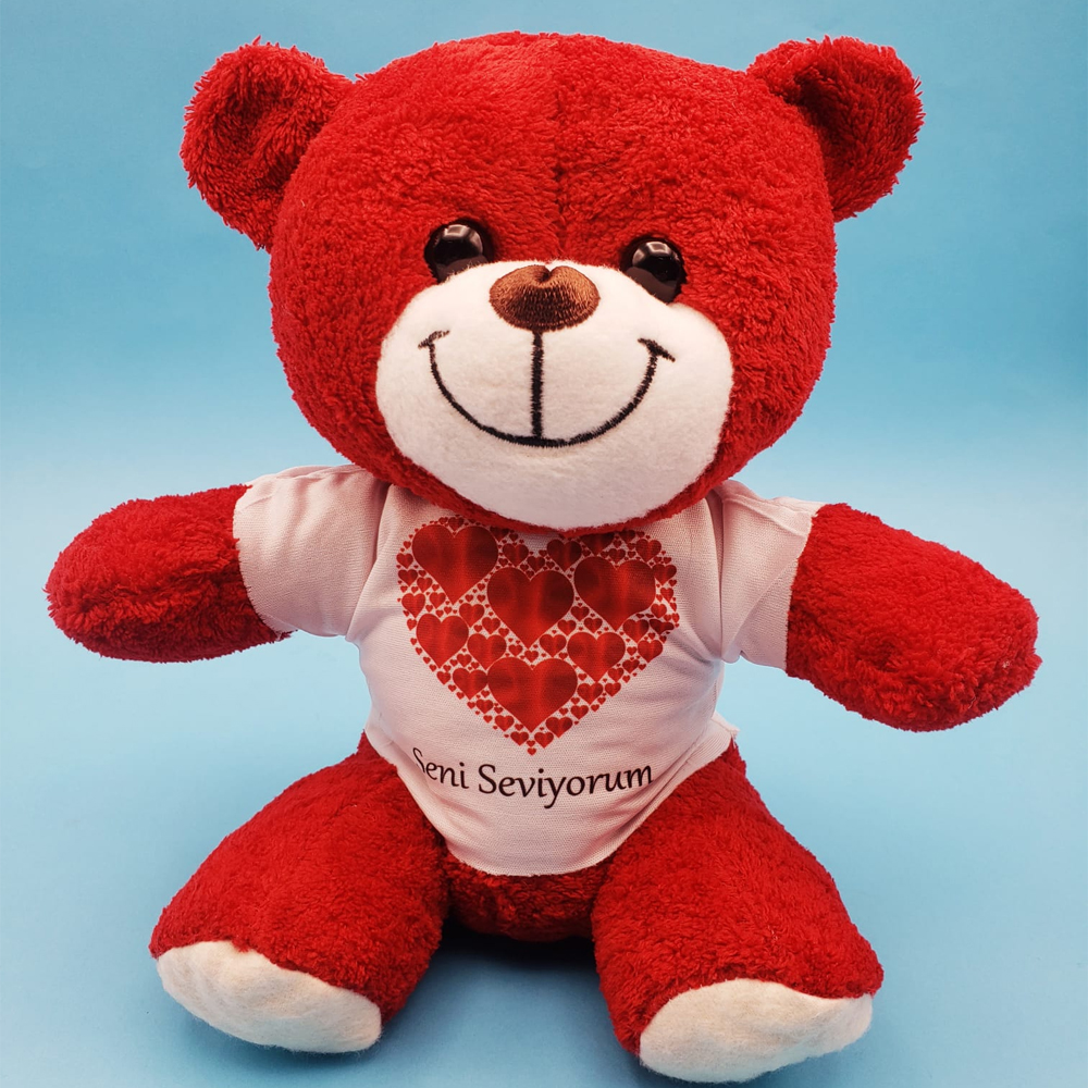 Kalpli Seni Seviyorum Tişörtlü Kırmızı Peluş Ayıcık Kalpli Seni Seviyorum Tişörtlü Kırmızı Peluş Ayıcık