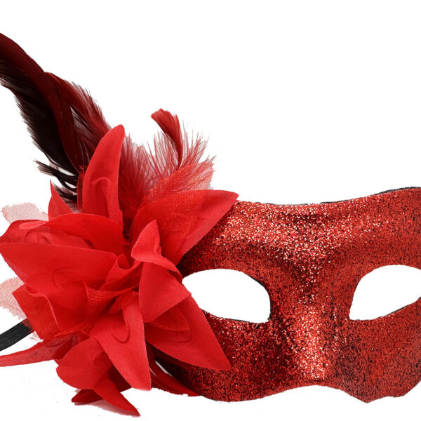 Kırmızı Renk Parlak Tüylü Parti Maskesi