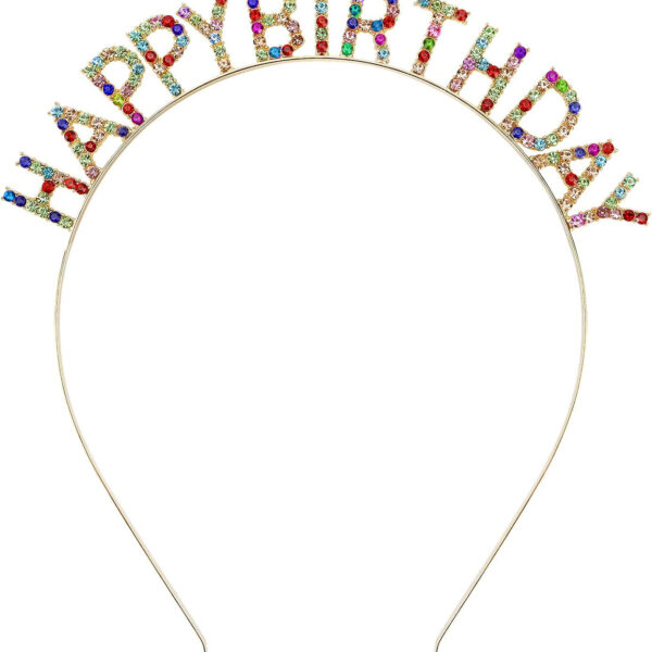 Renkli Kristal Taşlı Lüks Happy Birthday Taçı