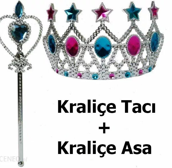 Renkli Yıldız İşlemeli Kraliçe Tacı  ve Asası