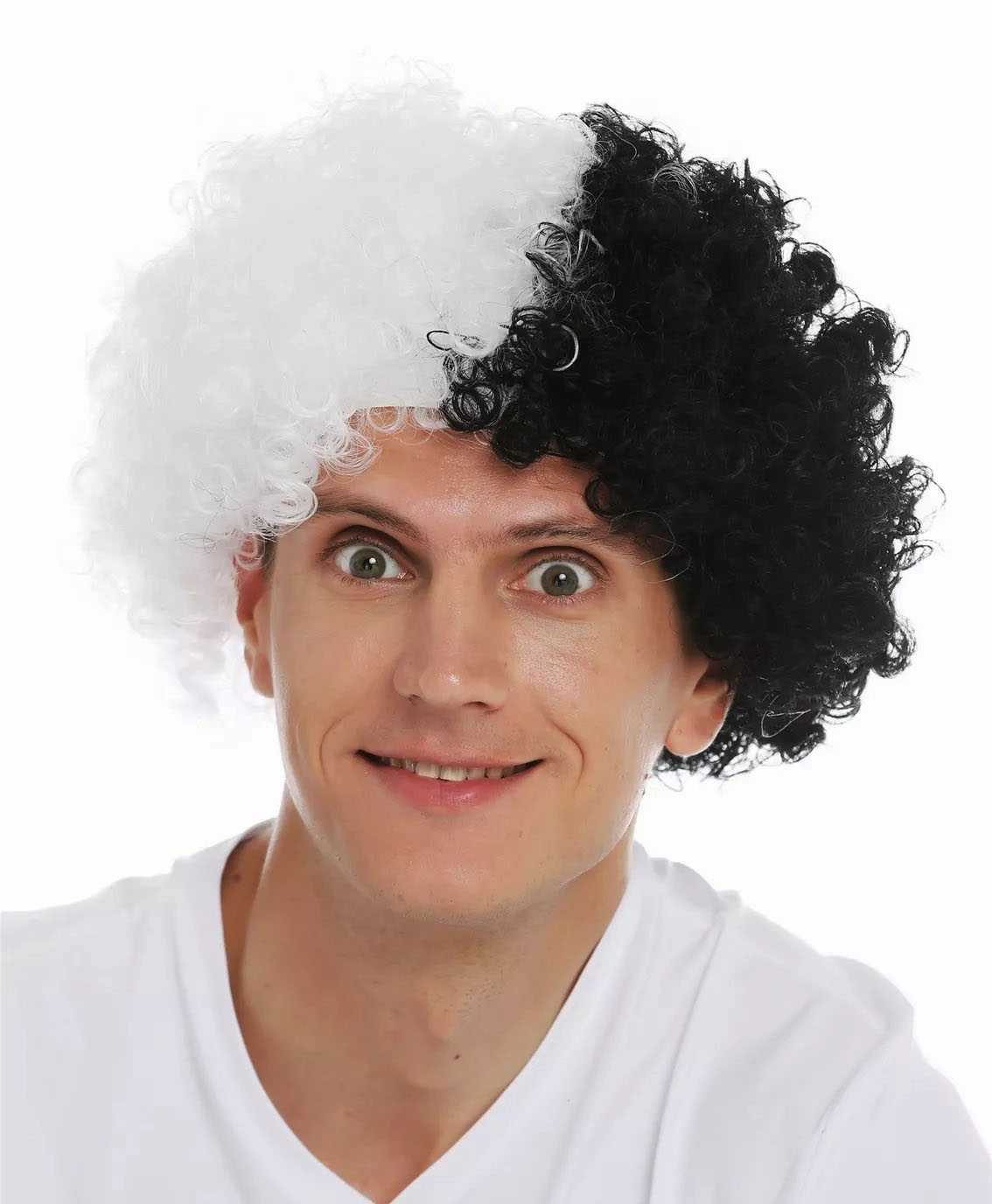 Siyah Beyaz Kıvırcık Afro Bonus Taraftar Peruğu Siyah Beyaz Kıvırcık Afro Bonus Taraftar Peruğu