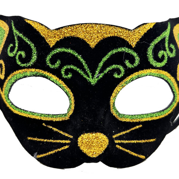 Siyah Kadife Sarı Yeşil Simli Kedi Maskesi