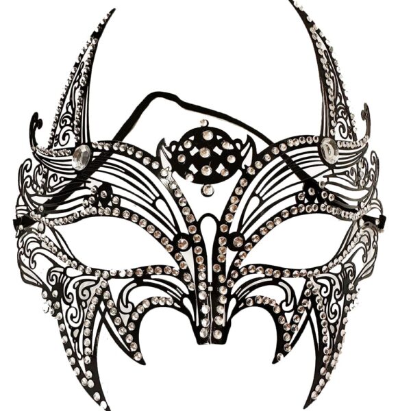 Siyah Lazer Kesim Kristal Taşlı Metal Lüks Maske