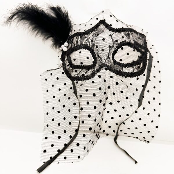 Siyah Puantiyeli Duvaklı İncili Parti Maskesi