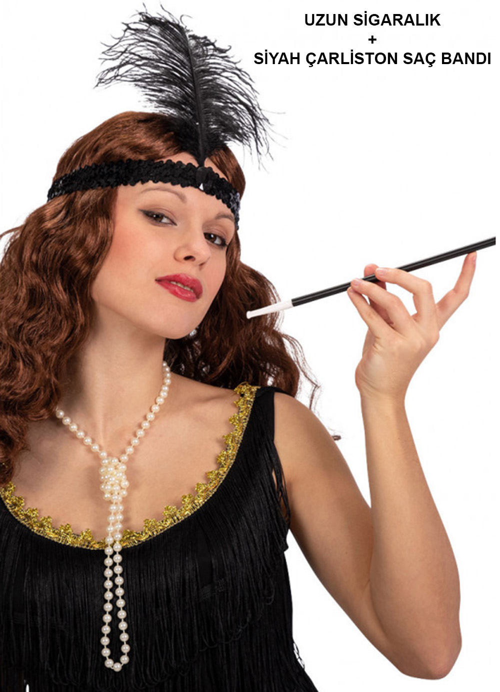 Siyah Retro Charliston Saç Bandı & Sigaralık Siyah Retro Charliston Saç Bandı & Sigaralık