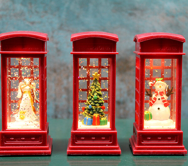 Telefon Kulübeli Işıklı Kar Küresi Kırmızı Tasarım