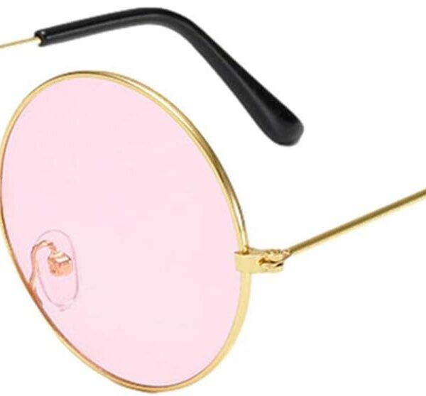 Yuvarlak Cam John Lennon Tarzı Gold Pembe Gözlük